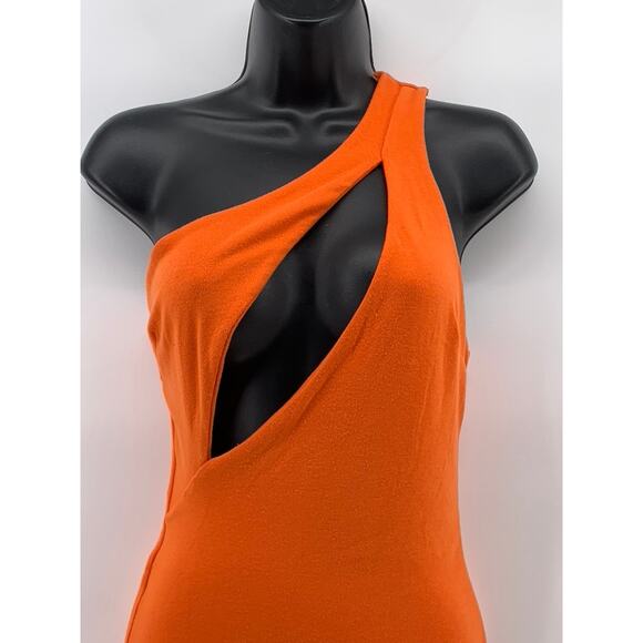 FASHION NOVA Women's Orange Cut Me In One-Shoulder Bodycon Mini Dress SZ L - Picture 3 of 8